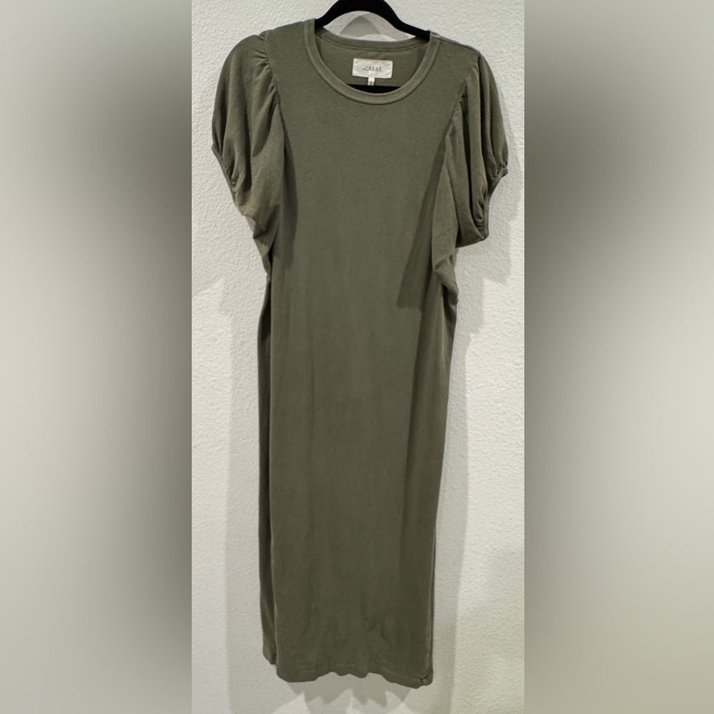 The Great. 100% Cotton Green Short Puff Sleeves T-Shirt Midi Dress Size 0
